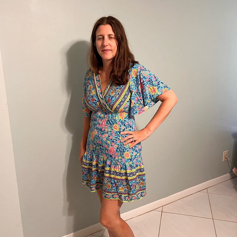 Cupshe Blue Pink Ruched Wrap Maxi Dress - Picture 2 of 2